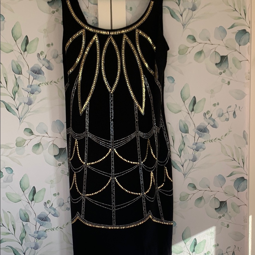 Bisou Bisou Elegant Black and Gold Beaded Dress